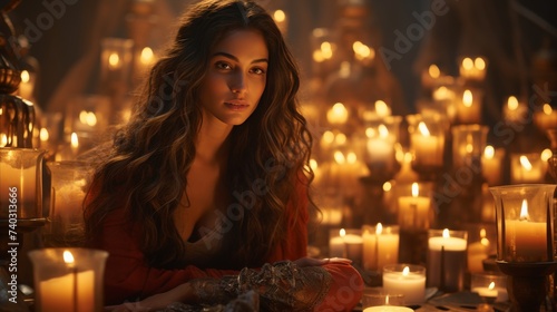 Woman Standing in Front of Many Candles