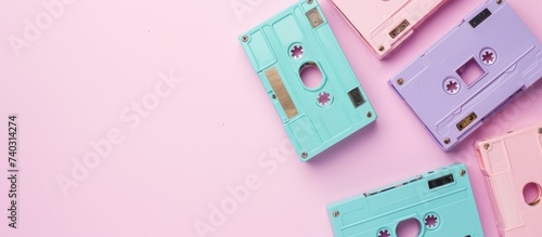 retro cassette tapes on pink background