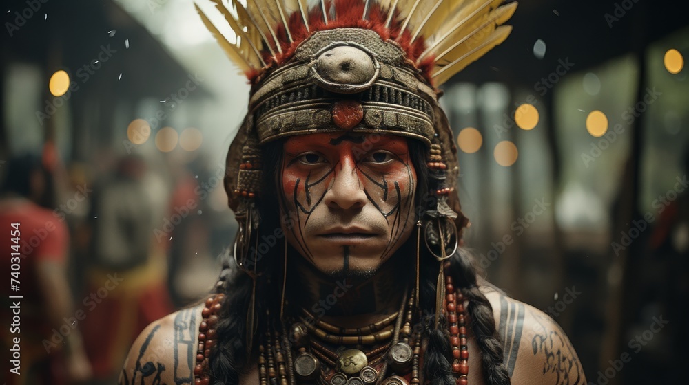 A Man Wearing a Native American Headdress A Man Wearing a Native American Headdress