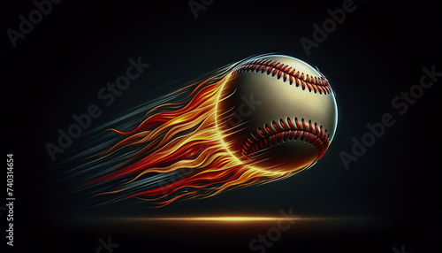 flying baseball with flames photo