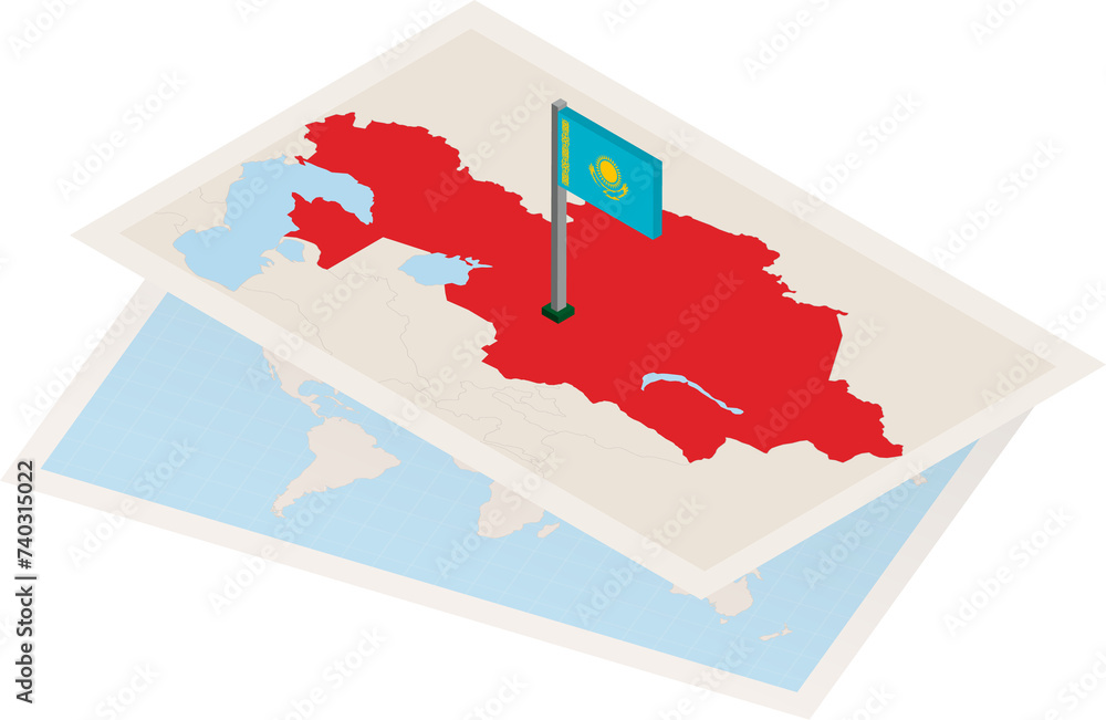 Fototapeta premium Kazakhstan map and flag
