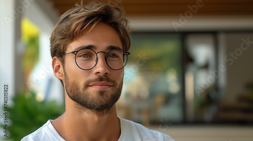 Confident young man with glasses outdoor portrait