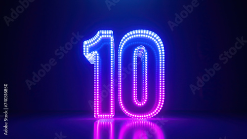 3d render, abstract number ten glowing in the dark with pink blue neon light. Digital symbol 10 photo