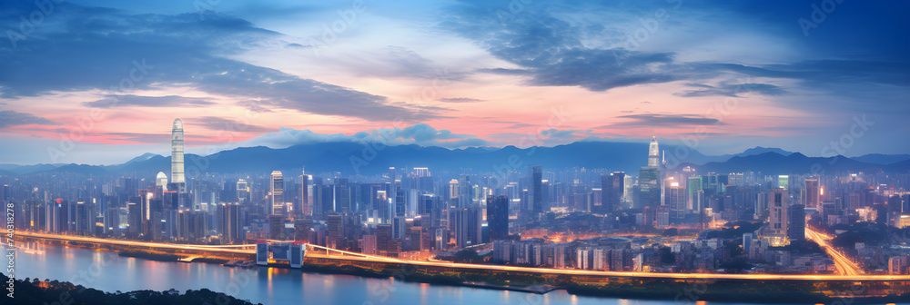 Stunning Twilight View of Guangzhou's Skyline - Blend of Historic and Modern Architectural Beauty 