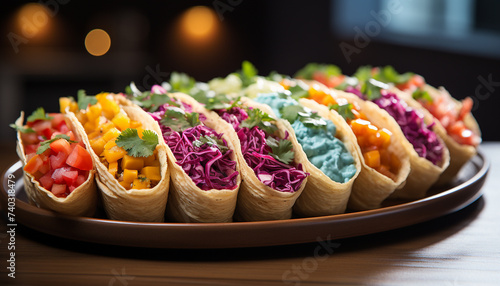 Freshness on plate gourmet salad, healthy eating, homemade guacamole generated by AI