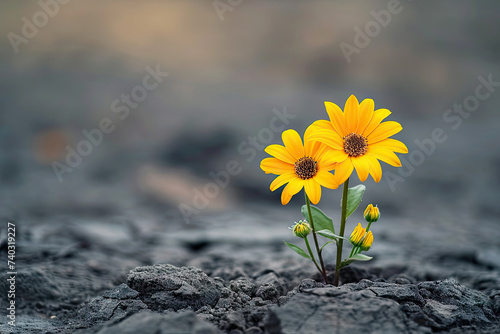  flores que brotan entre grietas, simbolizando la resiliencia y la capacidad de crecer incluso en condiciones adversas  photo