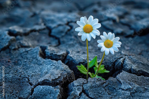  flores que brotan entre grietas, simbolizando la resiliencia y la capacidad de crecer incluso en condiciones adversas  photo