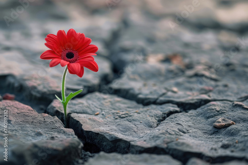  flores que brotan entre grietas, simbolizando la resiliencia y la capacidad de crecer incluso en condiciones adversas  photo