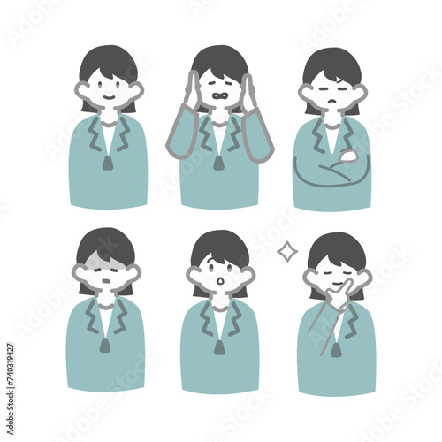 いろんな表情の女性作業員6人