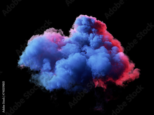 3d render, fantastic colorful cloud illuminated with red blue neon light, isolated on black background