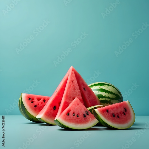 watermelon slices on green background, minimalism