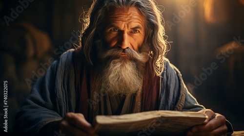 Man With Long White Beard Reading a Book