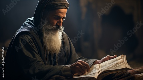 Man With Long White Beard Reading a Book