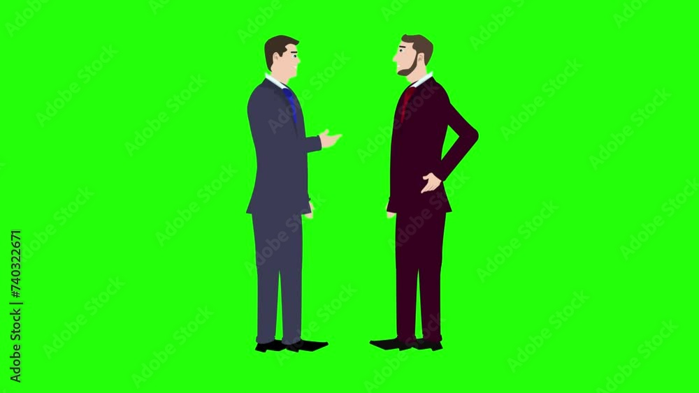 Animation of two business man character talking each other on green screen chroma key Animation of two business man character talking each other on green screen chroma key