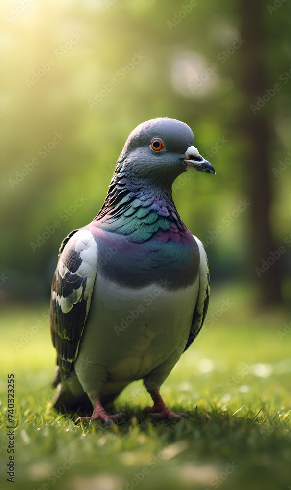 A lone pigeon, strolling across the forest lawn. A lone pigeon, strolling across the forest lawn.