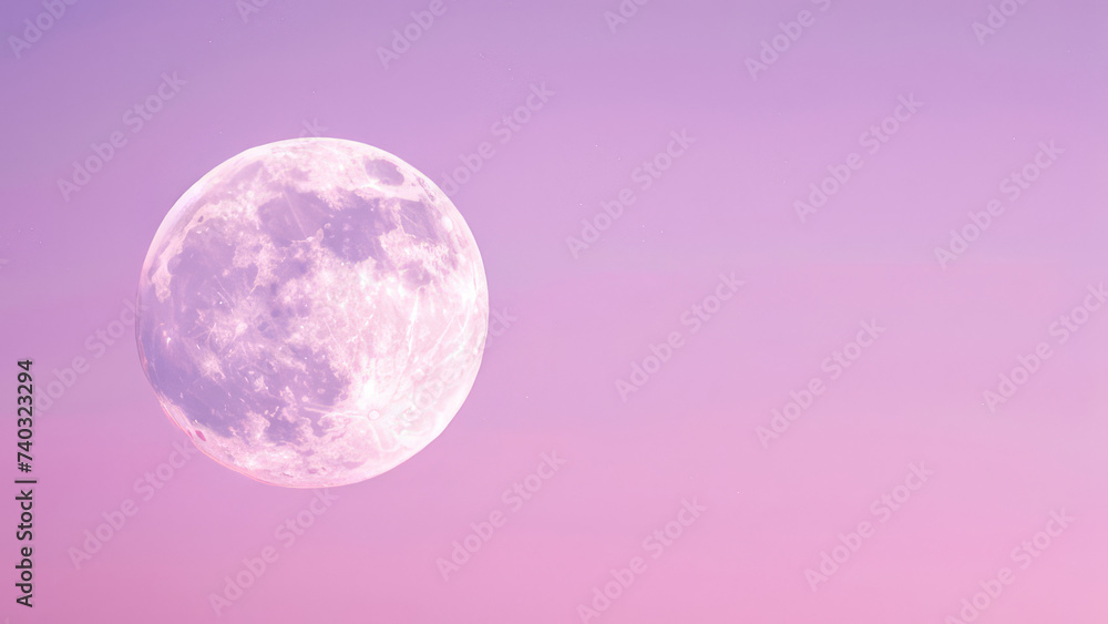 Full moon with a purple sky . Copy space for text, advertising.  - obrazy, fototapety, plakaty 