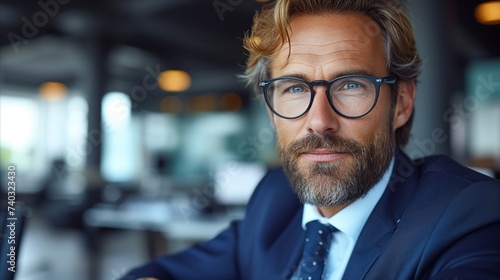 Confident businessman in office setting, professional lifestyle portrait