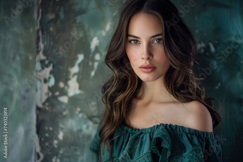Portrait of elegantly dressed young gorgeous brunette woman.