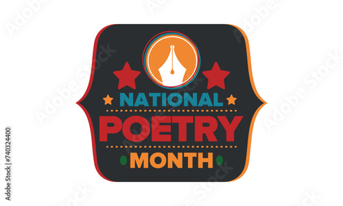 National Poetry Month in April. Poster with handwritten lettering. Poetry Festival in the United States and Canada. Literary events and celebration. Greeting card, invitation, banner or background