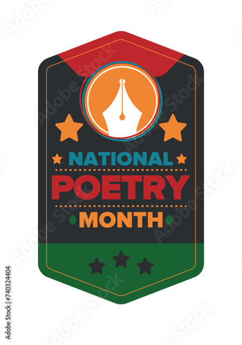 National Poetry Month in April. Poster with handwritten lettering. Poetry Festival in the United States and Canada. Literary events and celebration. Greeting card, invitation, banner or background