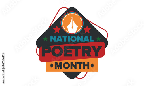 National Poetry Month in April. Poster with handwritten lettering. Poetry Festival in the United States and Canada. Literary events and celebration. Greeting card, invitation, banner or background
