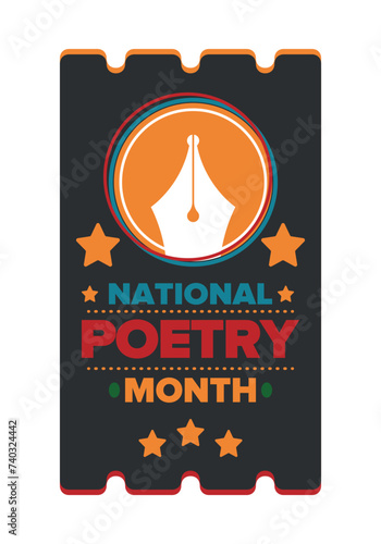 National Poetry Month in April. Poster with handwritten lettering. Poetry Festival in the United States and Canada. Literary events and celebration. Greeting card, invitation, banner or background
