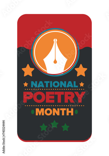 National Poetry Month in April. Poster with handwritten lettering. Poetry Festival in the United States and Canada. Literary events and celebration. Greeting card, invitation, banner or background