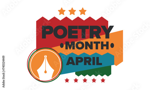 National Poetry Month in April. Poster with handwritten lettering. Poetry Festival in the United States and Canada. Literary events and celebration. Greeting card, invitation, banner or background
