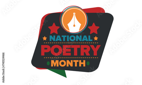 National Poetry Month in April. Poster with handwritten lettering. Poetry Festival in the United States and Canada. Literary events and celebration. Greeting card, invitation, banner or background