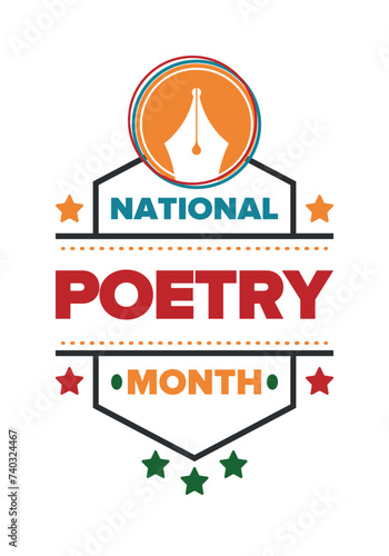 National Poetry Month in April. Poster with handwritten lettering. Poetry Festival in the United States and Canada. Literary events and celebration. Greeting card, invitation, banner or background