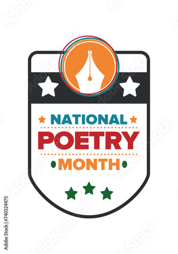 National Poetry Month in April. Poster with handwritten lettering. Poetry Festival in the United States and Canada. Literary events and celebration. Greeting card, invitation, banner or background