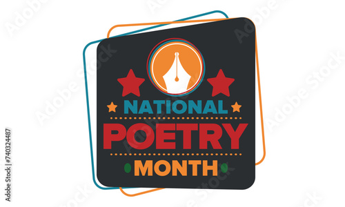 National Poetry Month in April. Poster with handwritten lettering. Poetry Festival in the United States and Canada. Literary events and celebration. Greeting card, invitation, banner or background