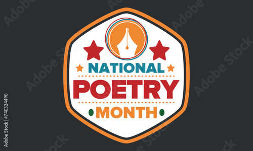 National Poetry Month in April. Poster with handwritten lettering. Poetry Festival in the United States and Canada. Literary events and celebration. Greeting card, invitation, banner or background