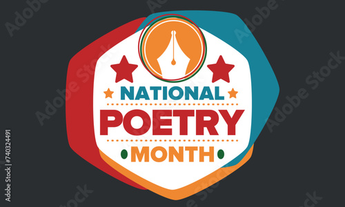 National Poetry Month in April. Poster with handwritten lettering. Poetry Festival in the United States and Canada. Literary events and celebration. Greeting card, invitation, banner or background