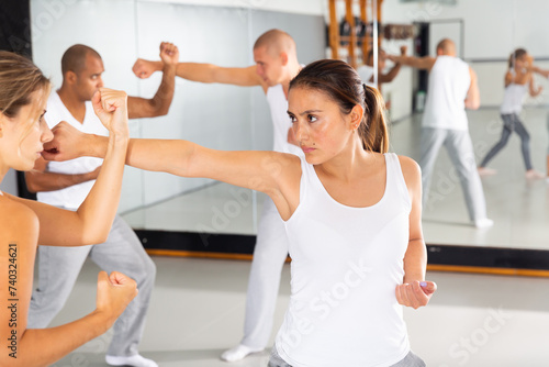 Womens sparring in self defense courses in the gym