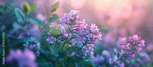 Beautiful purple flowers basking in the warm sunlight of a summer day