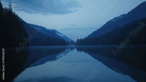 Quiet lake at dawn calming rhythms mirror like water