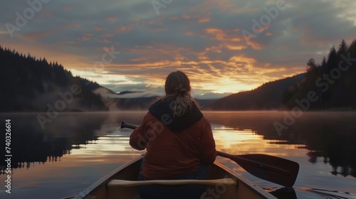 Sunset canoe trip on a calm lake calming rhythms paddle strokes