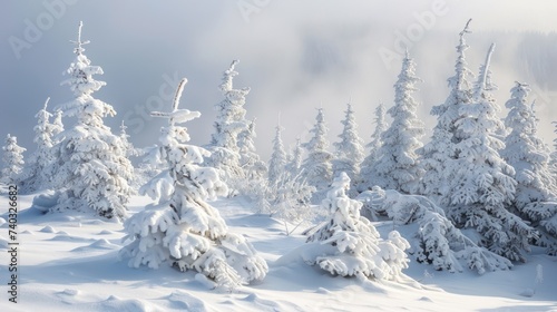 Tranquil winter scene calming rhythms snow covered trees