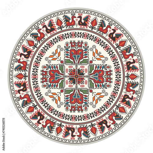 Traditional Bulgarian embroidery design element over white background