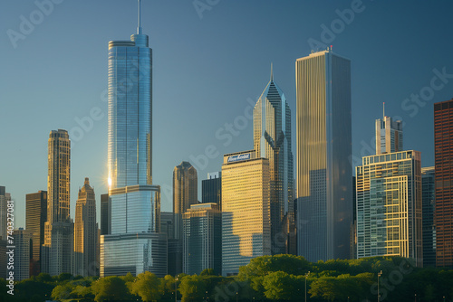 Modern Marvel: Sunlit Cityscape of Steel and Glass