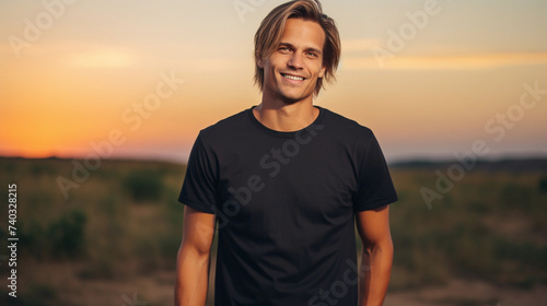 Blonde guy with a blank black shirt