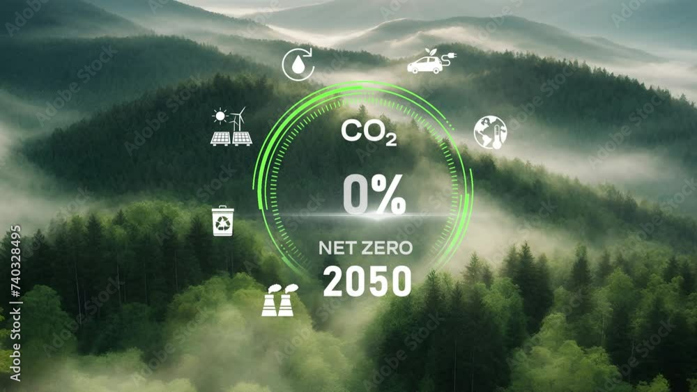 Digital dashboard of CO2 level gauge percentage drop down to 0. Net ...