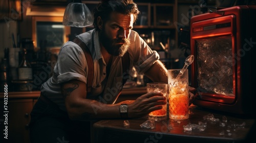 Bartender Preparing a Drink Behind the Bar