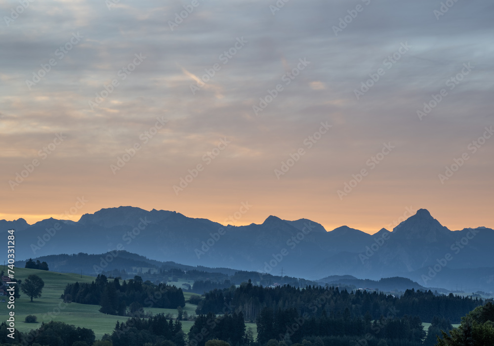 Obraz premium Mountains at sunset in Allgovia, Germany..