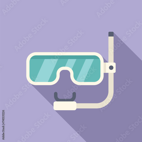 Diving mask and tube icon flat vector. Coastline ocean. Extreme summer
