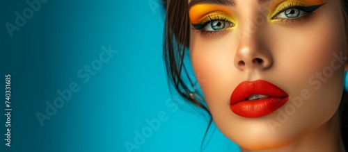 Seductive woman with vibrant makeup and striking red lipstick  a bold and glamorous beauty look