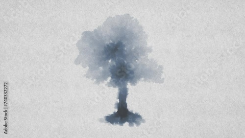 Animation of navy blue ink blotches on paper to form the tree photo