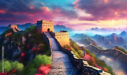 An ancient defensive structure reminiscent of the great wall of China photo