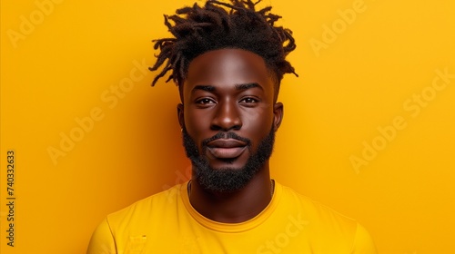 Confident Young Man With Beard Against Yellow Background © OKAN